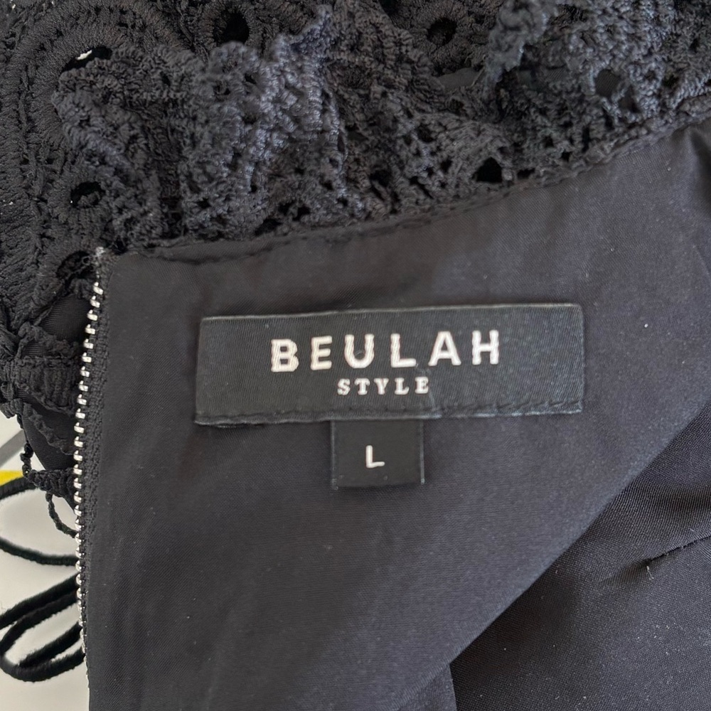 Beulah Black Crochet Fringe Long Sleeve Blouse size 6 zipper back boho festival - Picture 2 of 13